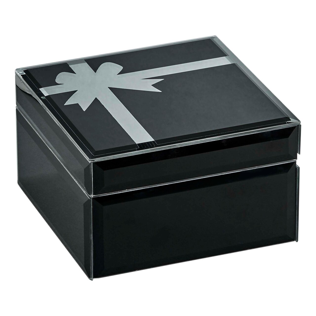 Contemporary Home Living 5.75" Black Onyx Glass Jewelry Box with Bow Design